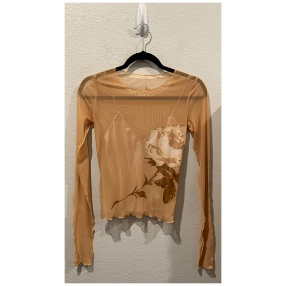 ZARA Mesh Tulle Top Printed Blouse - Picture 2 of 6